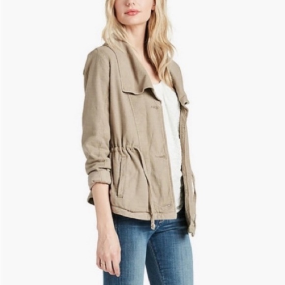 Lucky Brand Woven Jacket XS Shawl Tie Waist Tan Minimalist lightweight cotton - Picture 15 of 16